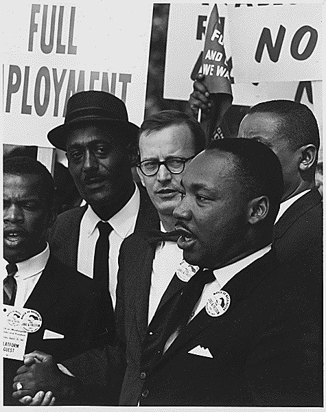 Dr. Martin Luther King speaking at the Civil Rights March on Washington (1963). 