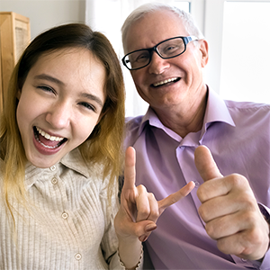 Happy student with relative