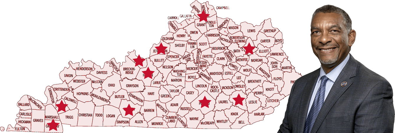 Aaron Thompson with map of Kentucky